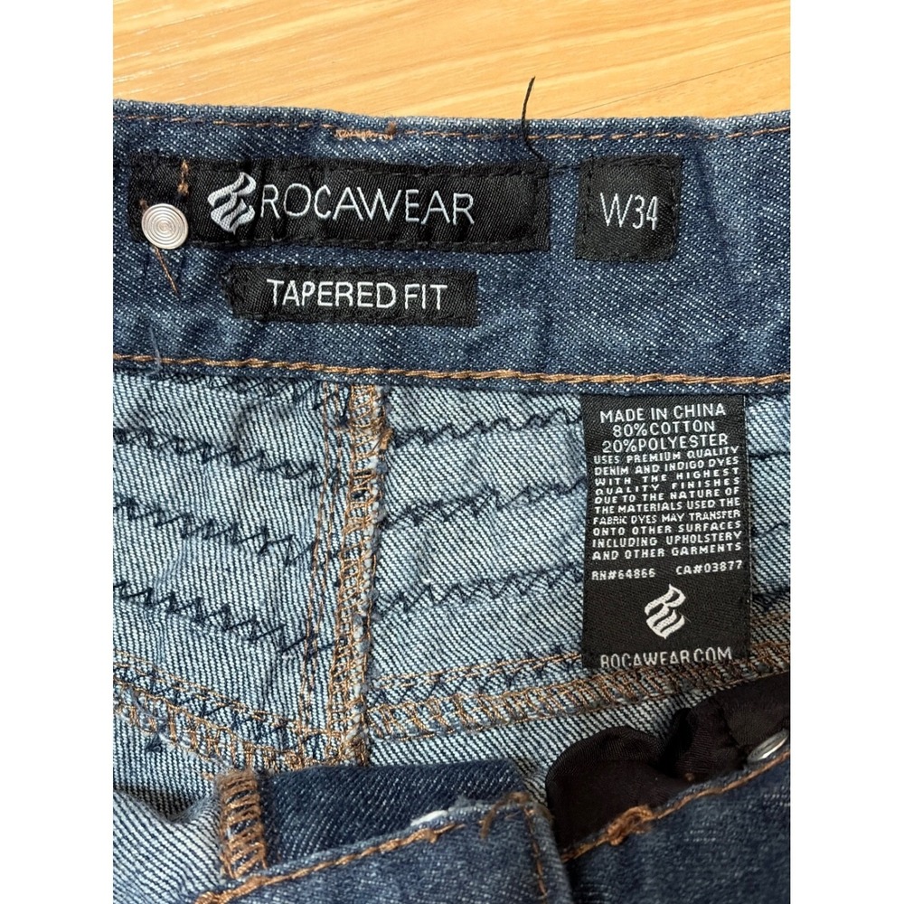 Rocawear Tapered Fit Moto Jeans Mens W34 Dark Wash Ribbed Knee Ankle Zip - Picture 7 of 11